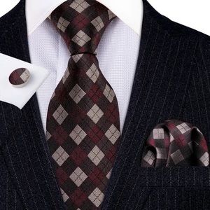 Men’s Silk Coordinated Tie Set - Brown Plaid